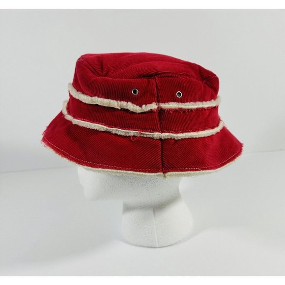 Gap Bucket Hat Red Corduroy Sherpa Lined Unisex S/M Warm Y2K Fashion Cap Winter - Picture 8 of 9